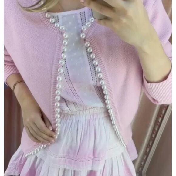 Self-Same Pink Pearl Charlotte Cotton Cardigan Loveshack Fancy - Picture 14 of 16
